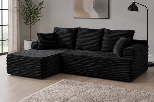 Black jumbo cord corner sofa - black,
