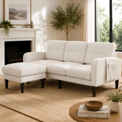 Beige cotton andlinen sofa - beige,