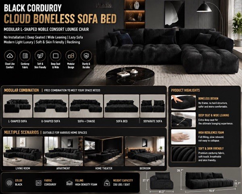 Cloud boneless black corduroy - cloud,