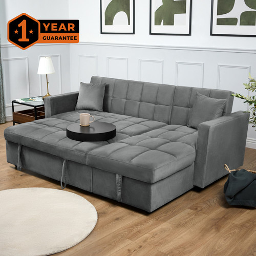 Velvet corner sofa - bed, with