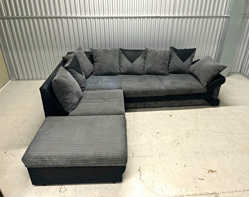 Grey blue cord shaped sofa - shaped,