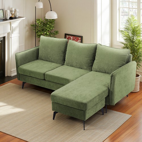 Shaped corner sofa - sofa, green