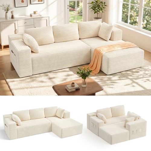 Cream velvet corner sofa - cream, 3